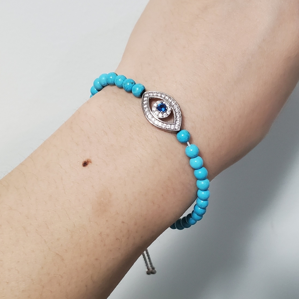 Turquoise bead evil eye adjustable bracelet
